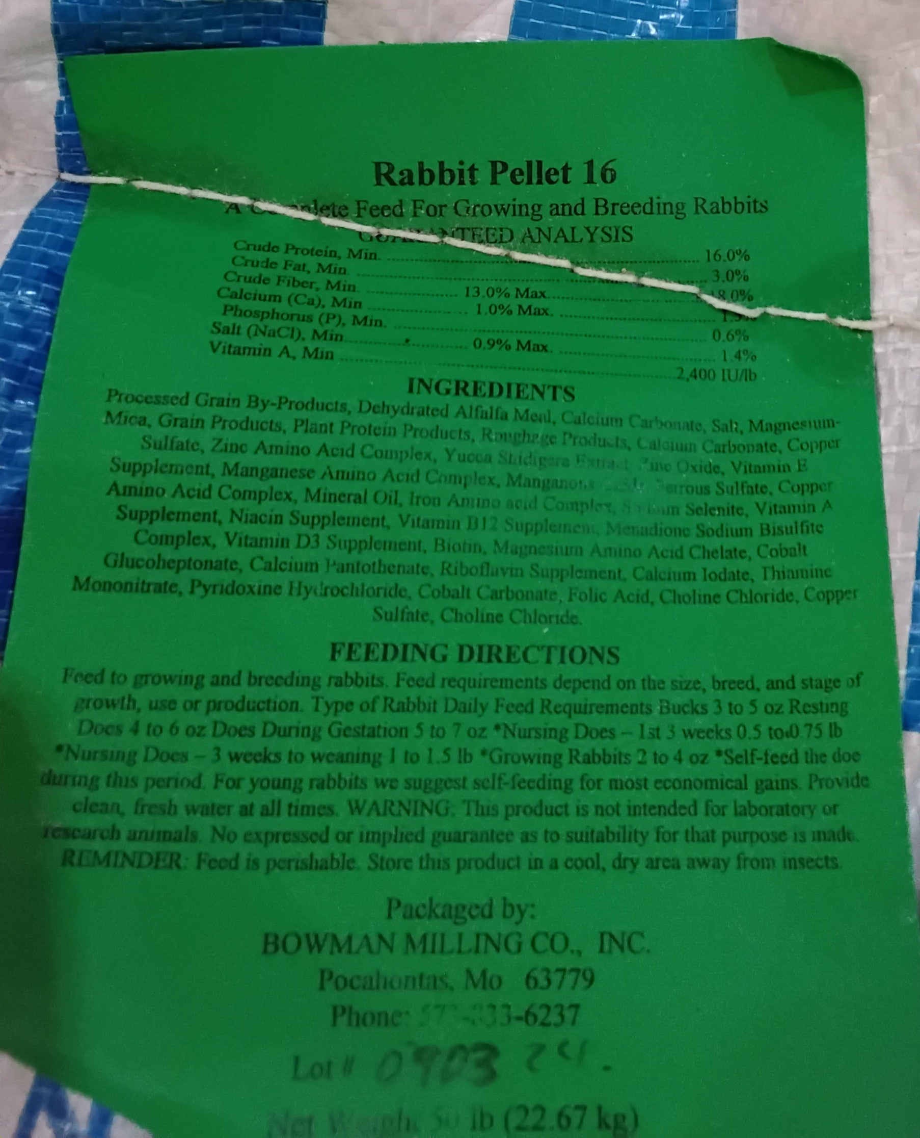 Bowman Rabbit Pellets 16%