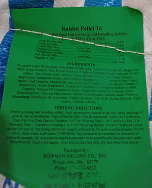 Bowman Rabbit Pellets 16%