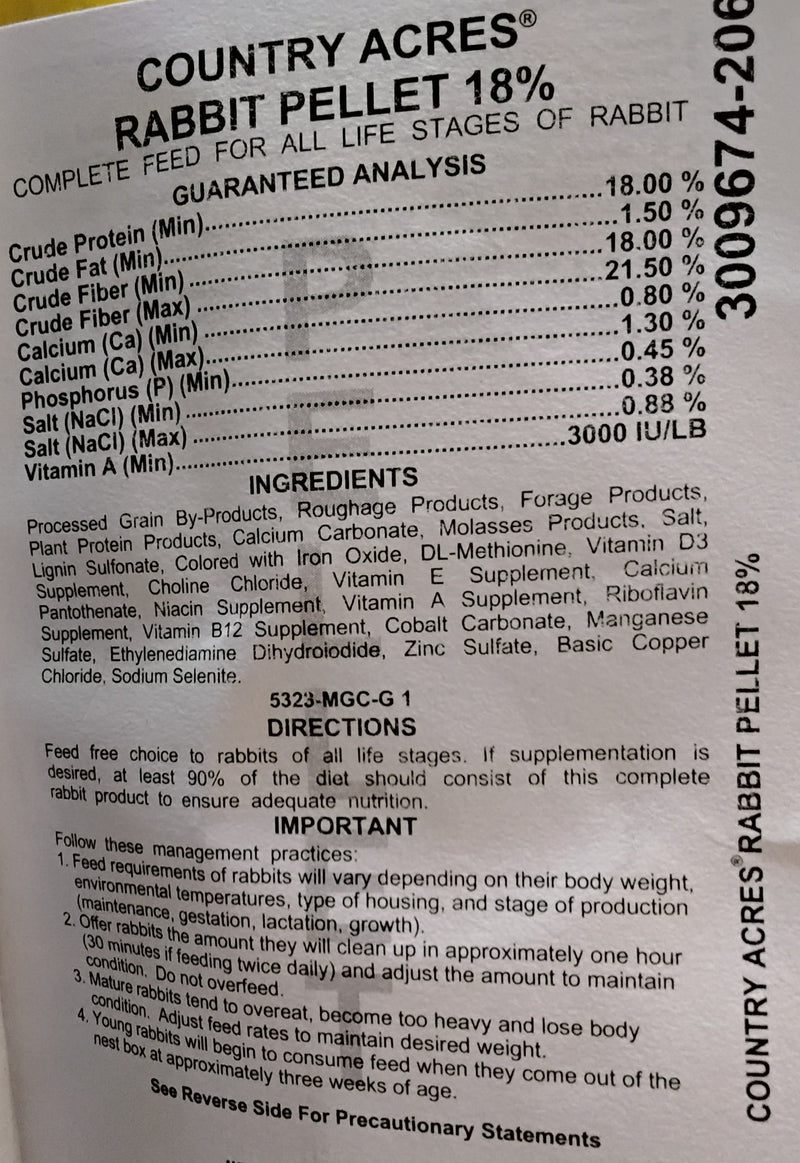 Purina Rabbit Country Acres 18% Pellet